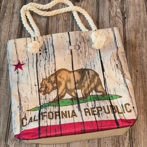 California Republic Beige Tote Bag beach bag travel rope double handles lined